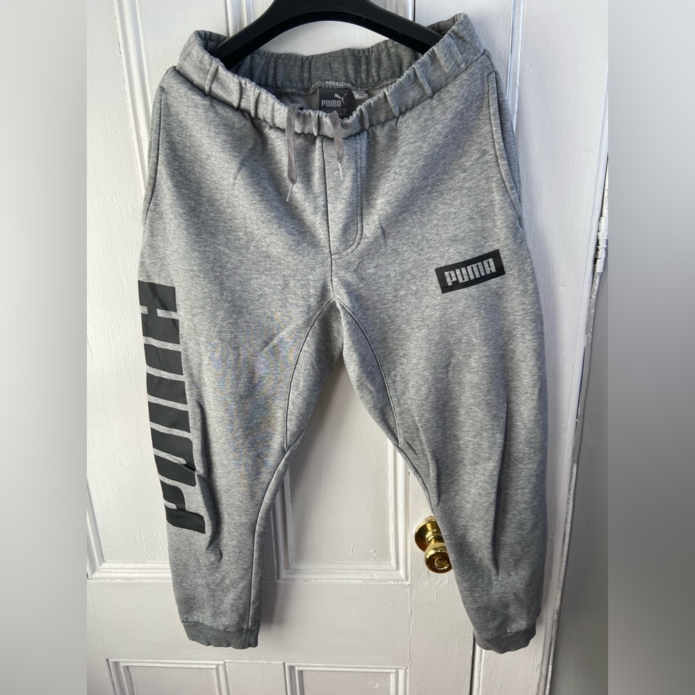 Grey Cropped Puma Sweat Pants Small